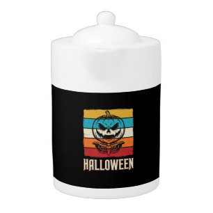 Halloween Pumpkin Skull Retro Vintage Teapot