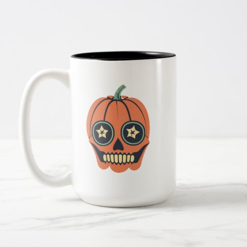 Halloween Pumpkin Skull Scary Smile Two_Tone Coffee Mug