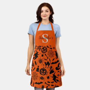Halloween Pumpkin Skull Witch Spider Bat orange Apron