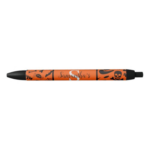 Halloween Pumpkin Skull Witch Spider Bat orange   Black Ink Pen