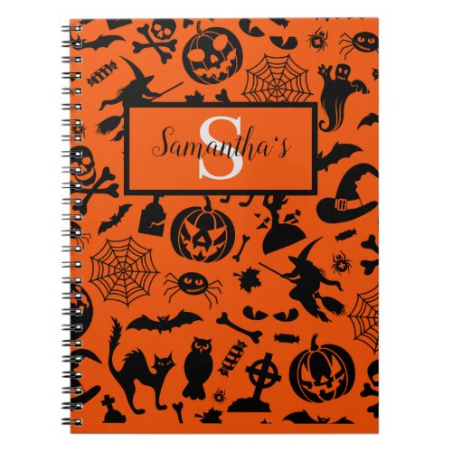 Halloween Pumpkin Skull Witch Spider Bat orange  T Notebook