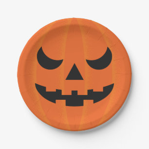 Halloween Pumpkin Slightly Scary Face Party Paper Plates