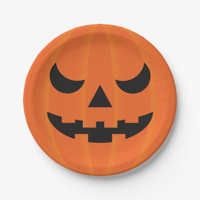 Halloween Pumpkin Slightly Scary Face Party Paper Plates (Front)