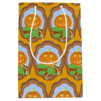 Halloween pumpkin smiling whimsical and spooky medium gift bag