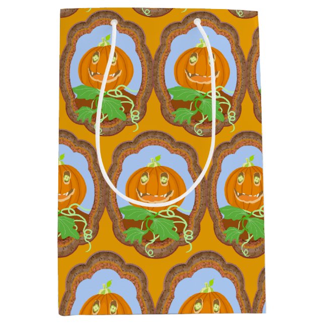 Halloween pumpkin smiling whimsical and spooky medium gift bag (Front)