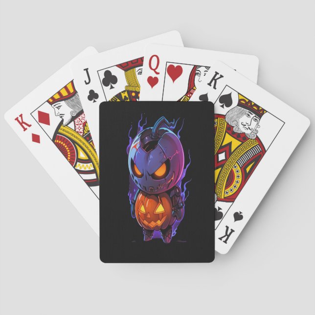 Halloween Pumpkin Soldier | Pumpkin Cyborg Warrior Poker Cards (Back)