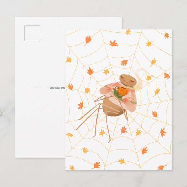 Halloween Pumpkin Spice Cozy Spider Postcard (Front/Back)