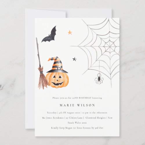 Halloween Pumpkin Spider Any Age Birthday Invite