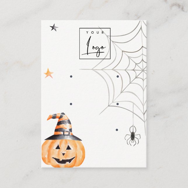 Halloween Pumpkin Spider Logo 3 Earring Display  Business Card (Front)