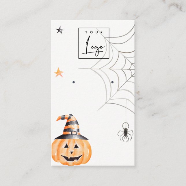 Halloween Pumpkin Spider Logo Stud Earring Display Business Card (Front)