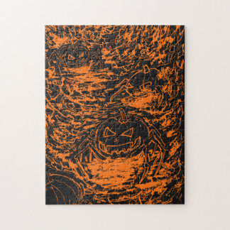 Halloween Pumpkin Spider Orange Line Art Jigsaw Puzzle