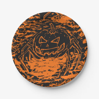 Halloween Pumpkin Spider Orange Line Art Paper Plates