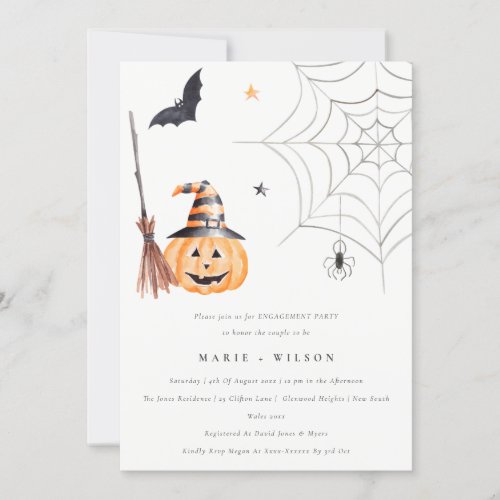 Halloween Pumpkin Spider Web Bat Engagement Invite