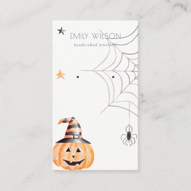 Halloween Pumpkin Spider Web Earring Jewelry Business Card (Front)