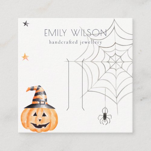Halloween Pumpkin Spider Web Hair Clip Display Square Business Card