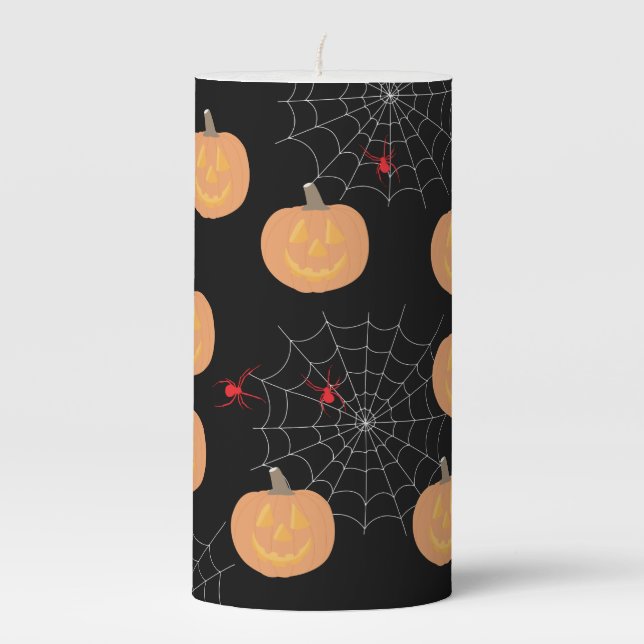 Halloween Pumpkin Spiders  Pillar Candle (Front)