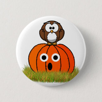 Halloween Pumpkin & Spooked Owl Pinback Button