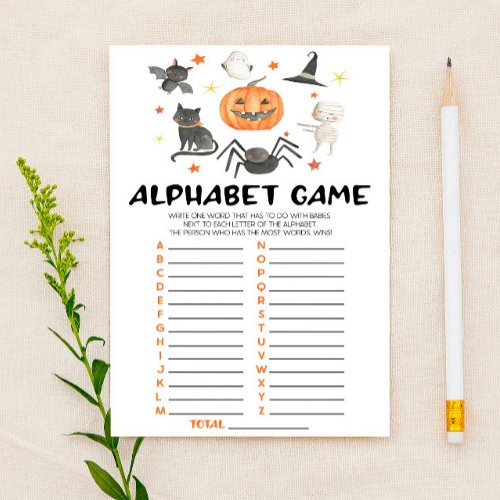 Halloween Pumpkin Spooky Alphabet Baby Shower Game Stationery