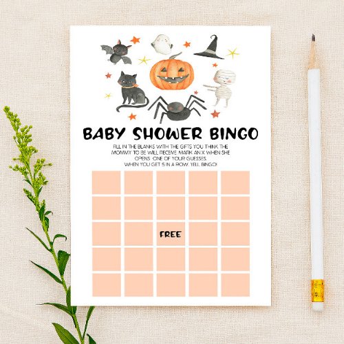 Halloween Pumpkin Spooky Bingo Baby Shower Game Stationery