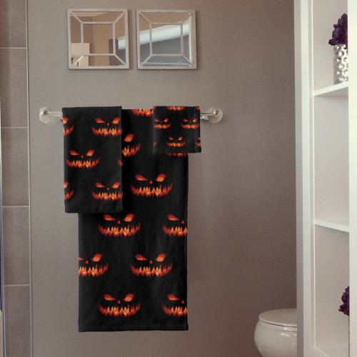 Halloween Pumpkin Spooky Scary Horror Orange  Bath Towel Set