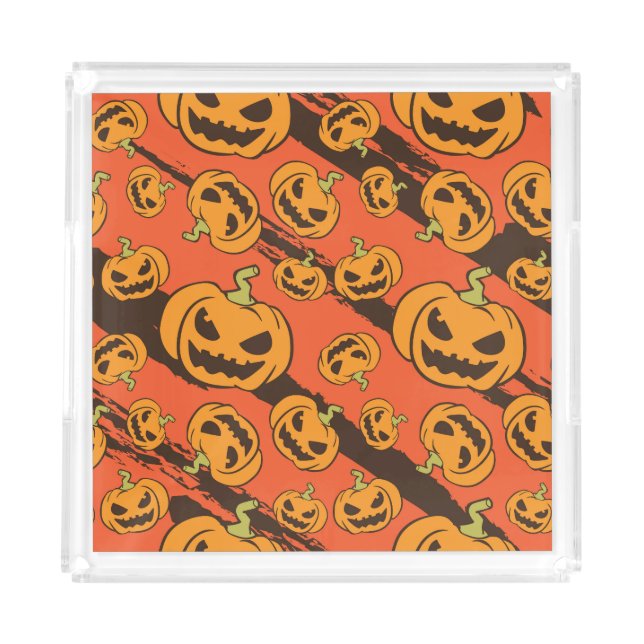 Halloween Pumpkin: Spooky Seamless Pattern Acrylic Tray (Front)