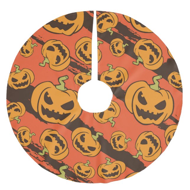 Halloween Pumpkin: Spooky Seamless Pattern Brushed Polyester Tree Skirt (Front)