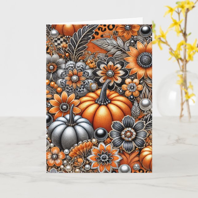Halloween Pumpkin Spooky Season Greeting Card (Yellow Flower)