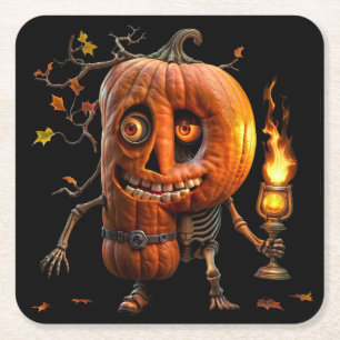 Halloween Pumpkin Square Paper Coaster
