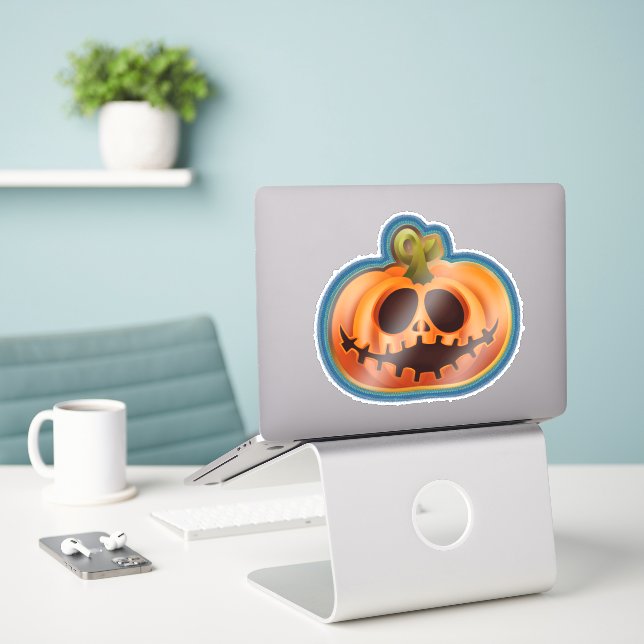 Halloween Pumpkin Sticker (Laptop On Desk)