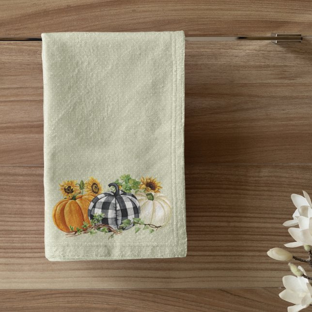 Halloween Pumpkin Sunflower Buffalo Plaid Bath Towel Set (Creator Uploaded)