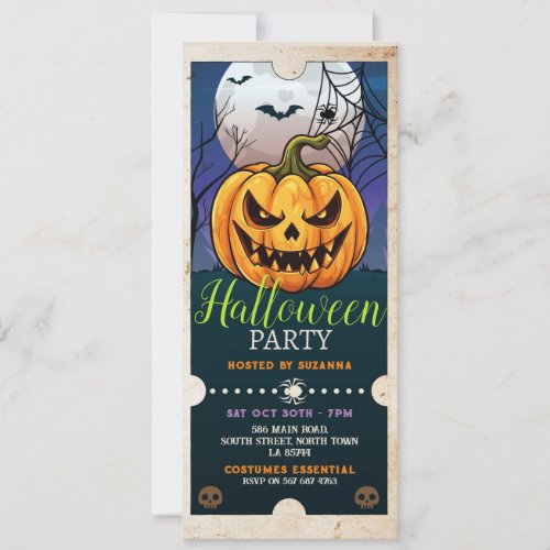 Halloween Pumpkin Ticket Fun Horror  Invitation