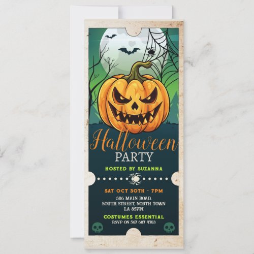 Halloween Pumpkin Ticket Fun Scary  Invitation