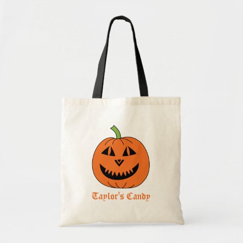 Halloween Pumpkin Trick or Treat Custom Name Tote Bag