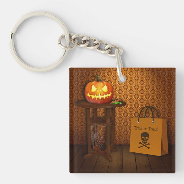 Halloween Pumpkin Trick or Treat Keychain (Front)