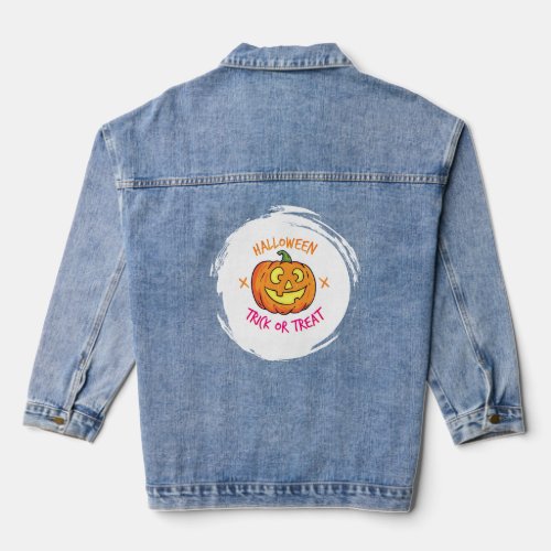 Halloween Pumpkin Trick or Treat Label Denim Jacket