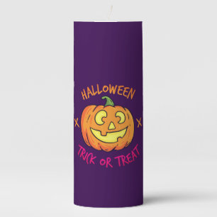Halloween Pumpkin Trick or Treat Label Pillar Candle