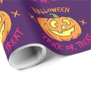 Halloween Pumpkin Trick or Treat Label Wrapping Paper