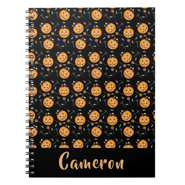 Halloween Pumpkin Trick Or Treat Name Personalize Notebook (Front)