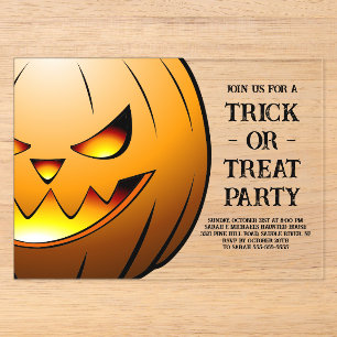 Halloween Pumpkin Trick or Treat Party Acrylic Invitations
