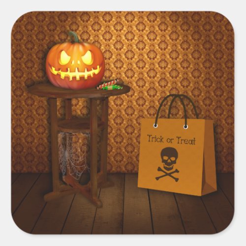 Halloween Pumpkin Trick or Treat Square Sticker