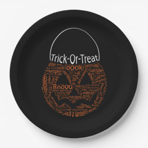 Halloween Pumpkin Typography Orange Black Paper Plates