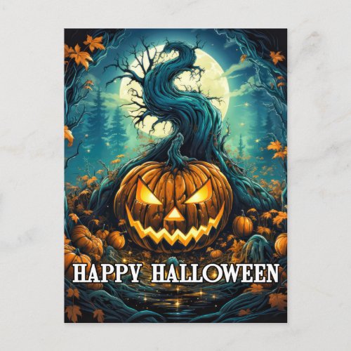 Halloween Pumpkin Under the Moonlight Postcard