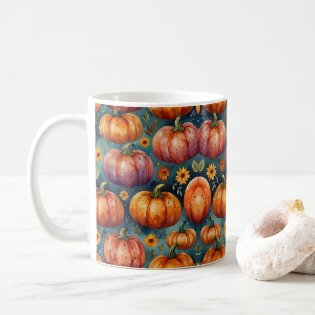 Halloween Pumpkin Vibes Coffee Mug (With Donut)