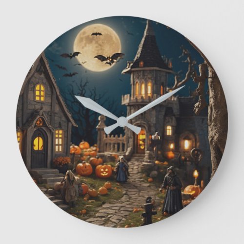 Halloween Pumpkin Village Large Clock