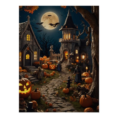 Halloween Pumpkin Village Poster