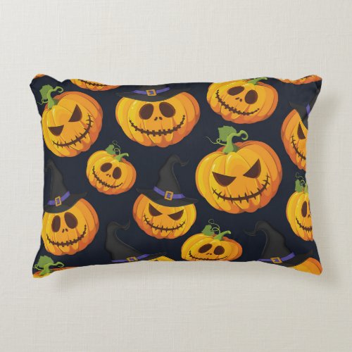 Halloween Pumpkin Vintage Witch Pattern Accent Pillow