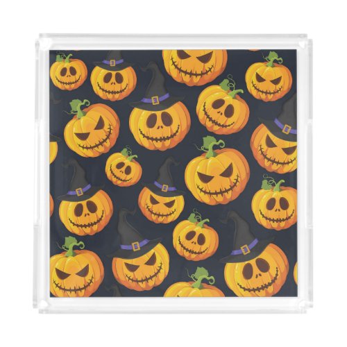 Halloween Pumpkin Vintage Witch Pattern Acrylic Tray