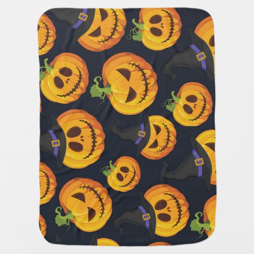 Halloween Pumpkin Vintage Witch Pattern Baby Blanket