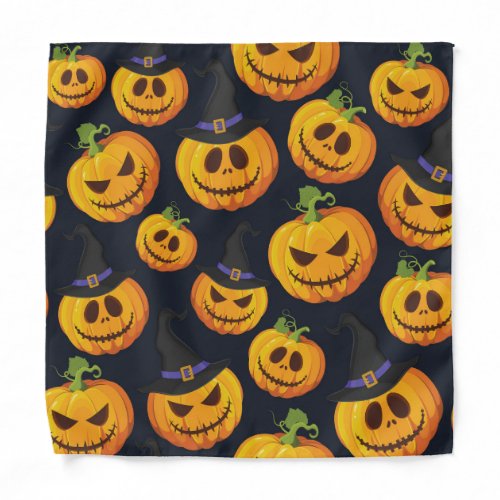 Halloween Pumpkin Vintage Witch Pattern Bandana