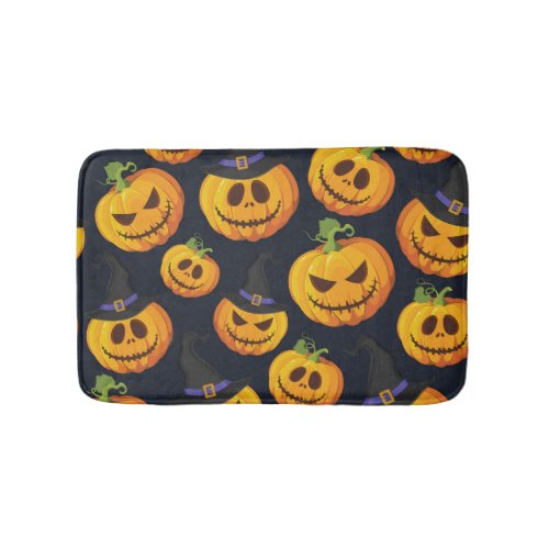 Halloween Pumpkin Vintage Witch Pattern Bath Mat